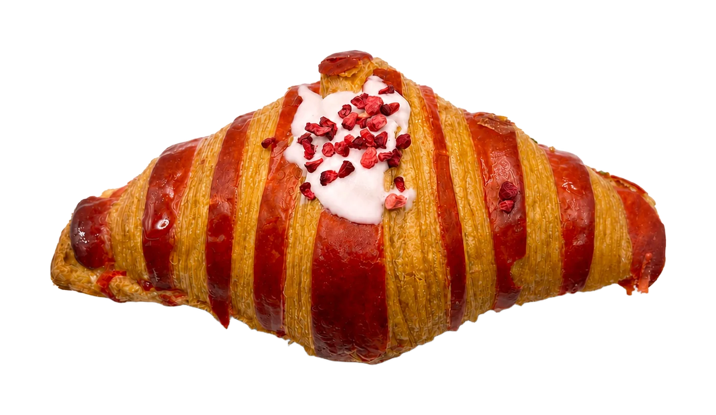 Croissant bicolor rojo relleno terminado (frambuesa)