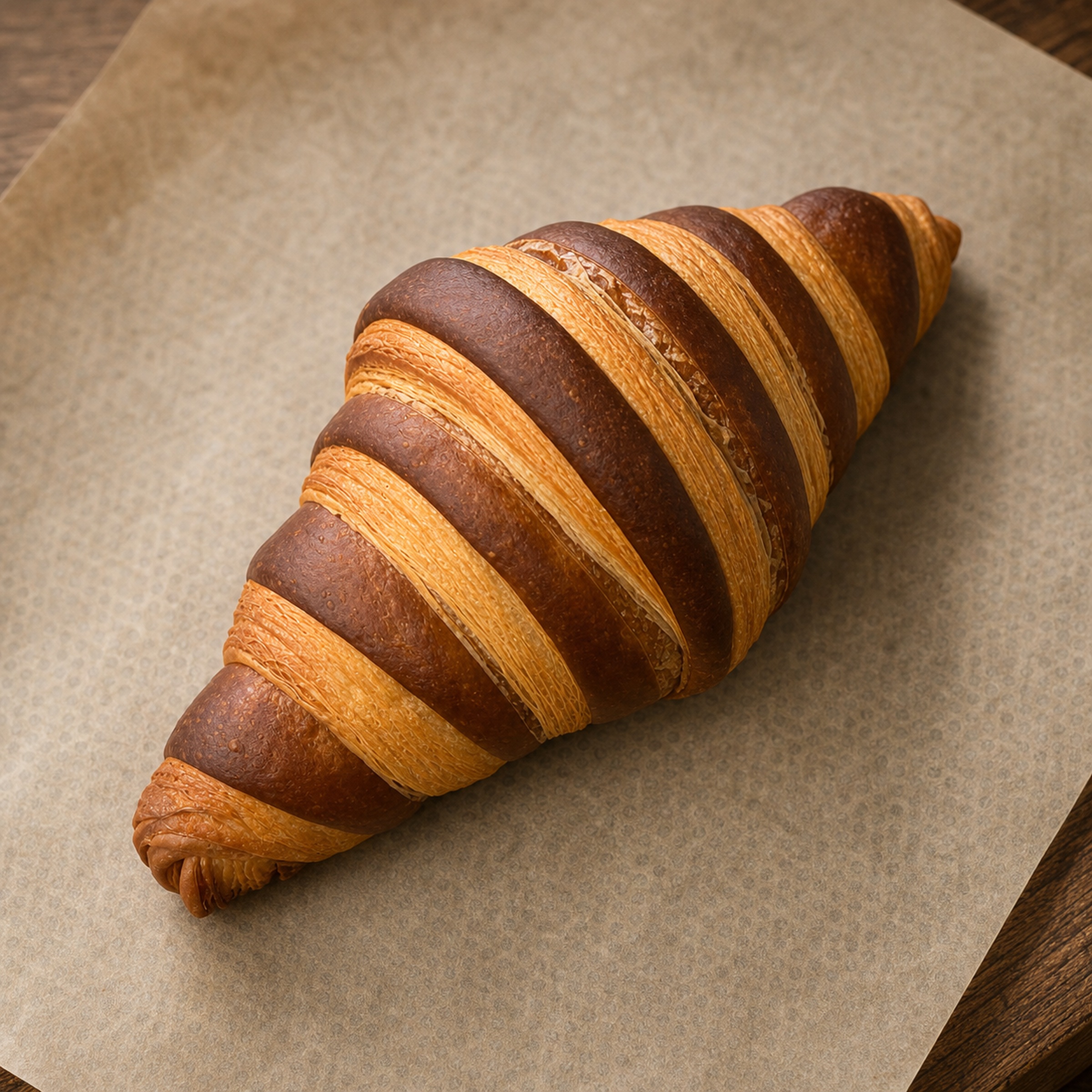 Croissant bicolor de cacao terminado para vitrina profesional