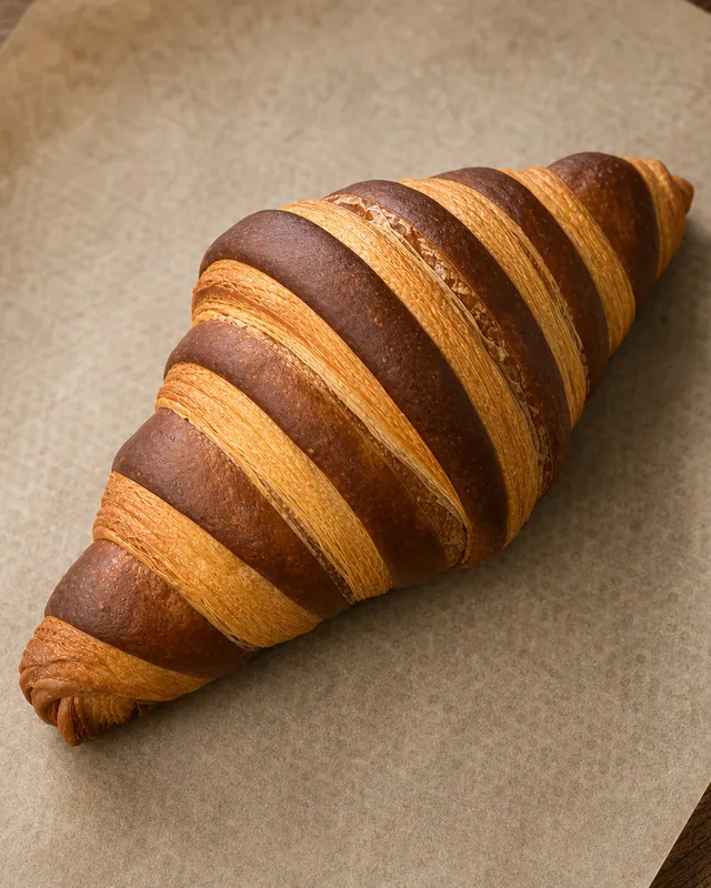 Croissant bicolor de cacao terminado para vitrina profesional